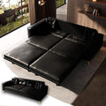 92.1'' King Pull out Sofa Bed Convertible Futon Couch 3-in-1 Faux Leather Sleeper Sofa with Tufted Back 2 Pillows Gold Legs Deep Folding Loveseat Couches for Living Room Apartment Black