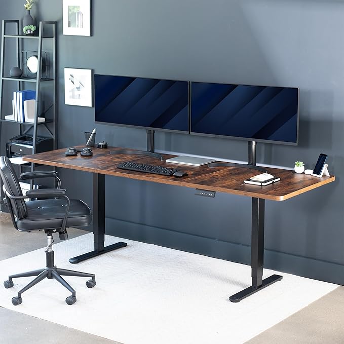 VIVO Electric 83 x 30 in Dual Motor Sit Stand Desk Memory Height Adjustment 2B Series Rustic Vintage Brown Top Black Frame DESK-KIT-2B8N