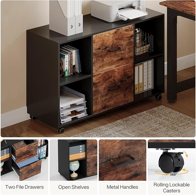 Tribesigns 70.8 L-Shaped Executive Office Desk with Drawer Cabinet Large L-Shaped Computer Desk with 39.4 File Cabinet Printer Stand Home Office Workstation Business Furniture Set Brown/Black