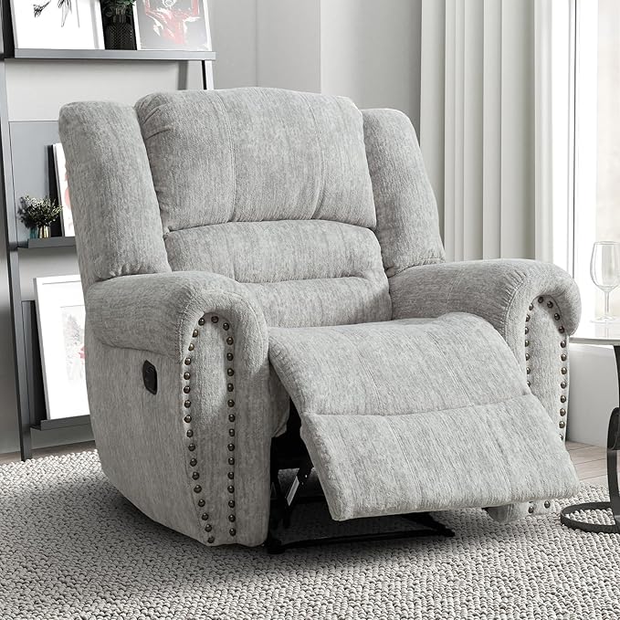 INZOY Recliner Chair Heavy Duty Manual Reclining Sofa Single Lounge Sofa for Living Room Home Theater Seating Grey White