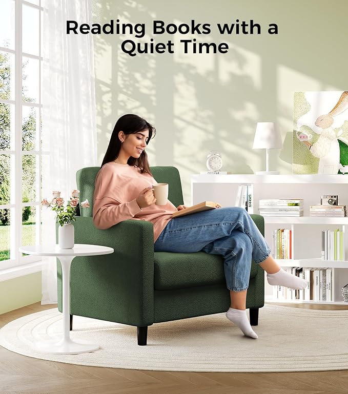 Sofa Reading Chair33 Accent Chair for Bedroom Tool-Free Setup Living Room Accent Chairs Comfy Arm Chairs Living Room All-Wood Reading Nook Green