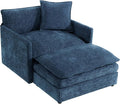 Oversized Accent Chair with Ottoman Modern Cloud Chaise Lounge Chair Indoor with Deep Seat Upholstered Comfy Armchair Reading Chairs Sofa for Bedroom Living Room Apartment Blue Chenille
