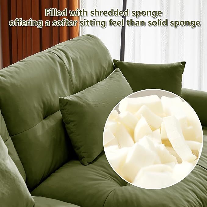 93.7 Oversized Modular Sectional Sofa 2-Seater L-Shaped Loveseat Cloud Couch with Ottoman and Pillows Deep Seat Comfy Velvet Sofa for Living Room Home Theater or Apartment Olive Green