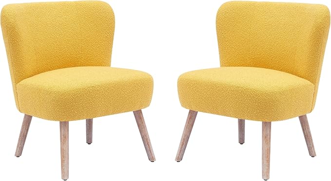 Costaelm Bedroom Accent Chairs Set of 2 Upholstered Fabric Chairs Makeup Vanity Chair Teddy Fuzzy Chair and Sherpa Chair for Living Room Reading Room Dining Room Office Mustard