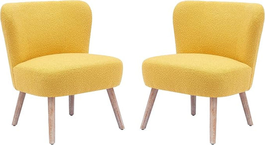 Costaelm Bedroom Accent Chairs Set of 2 Upholstered Fabric Chairs Makeup Vanity Chair Teddy Fuzzy Chair and Sherpa Chair for Living Room Reading Room Dining Room Office Mustard