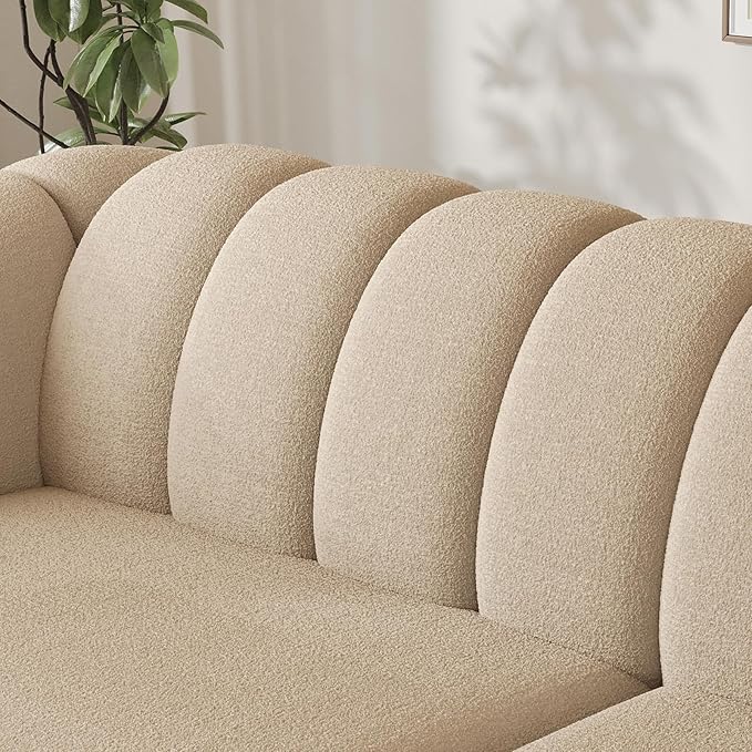 82 Inch Loveseat Sofa Modern Couch and Sofa Curved Petal Design Furniture Sturdy and Easy Installation Small Sofa for Living Room Bedroom Office and Apartment Terry Fleece Fabric Apricot