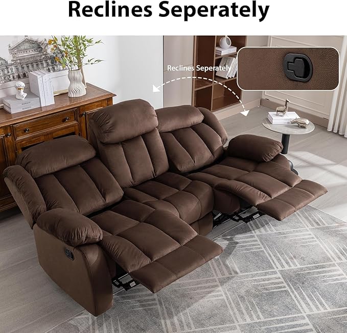 EBELLO Manual Reclining Sofa Set Classic 5-Seater Furniture Set with Overstuffed Arms and Backrest Include 1 Loveseat Couch and 1 3- Seat Sofa Brown