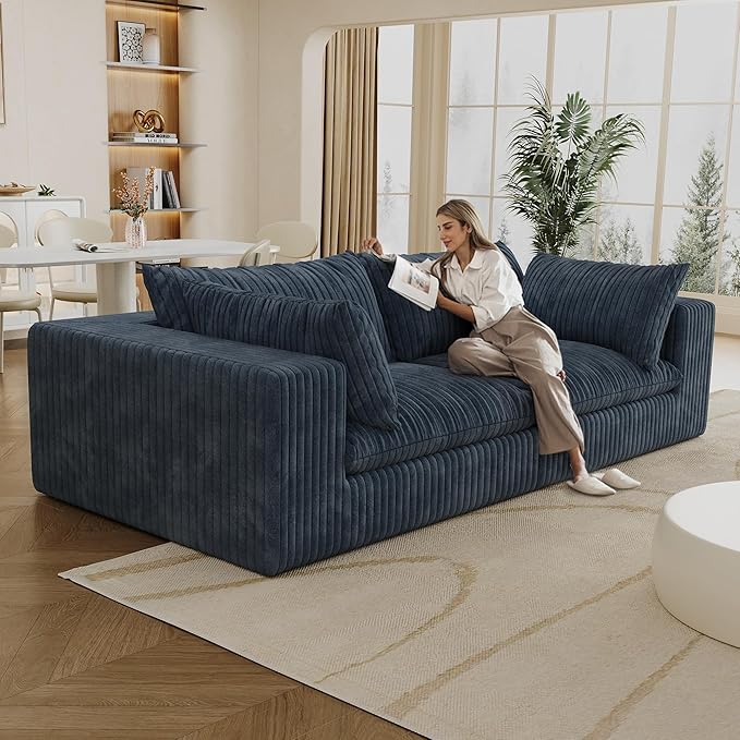 Modular Boneless Sofa 78.8 Loveseat Cloud Sectional Couches for Living Room Deep Seat Corduroy Upholstered Couch Furniture Set No Assembly Required (Blue Loveseat)