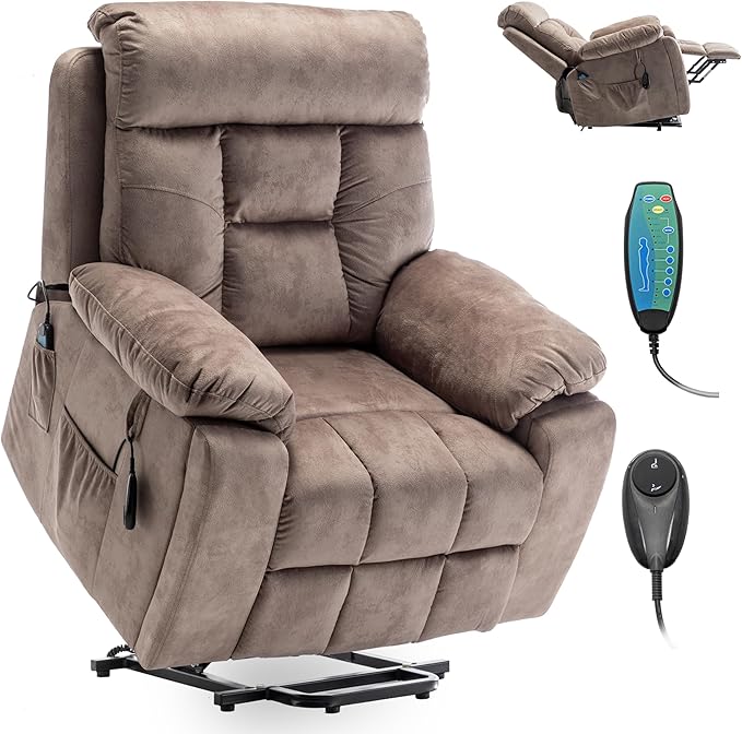 Power Lift Recliner Chair with Massage and Heating FunctionsVelvet Sofa with 2 Remote Controls and Two Cup HoldersRecline up to 160 DegreesSuitable for Living Room