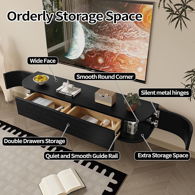 Maggym 47 Wall-Mounted TV Stand with Side-Opening Storage Modern Engineered Wood Floating Media Console with Drawers and Open Shelf