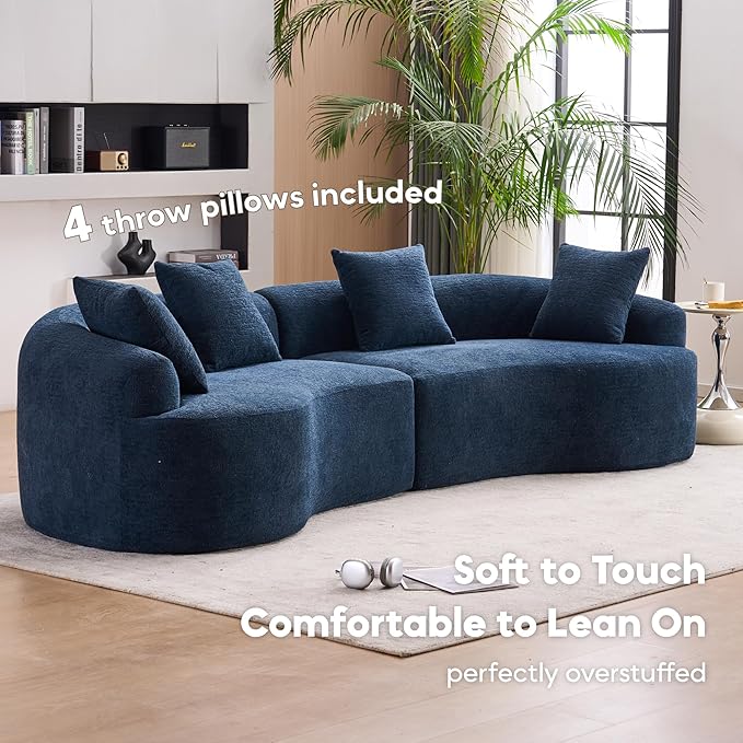 Yoglad 110‘’ Boneless Curved Sofa Modern Cloud 4-Seater Floor Couch Minimalist Compression Sofa for Living Room Apartment Studio Office No Assembly Needed(Chenille Navy Blue)