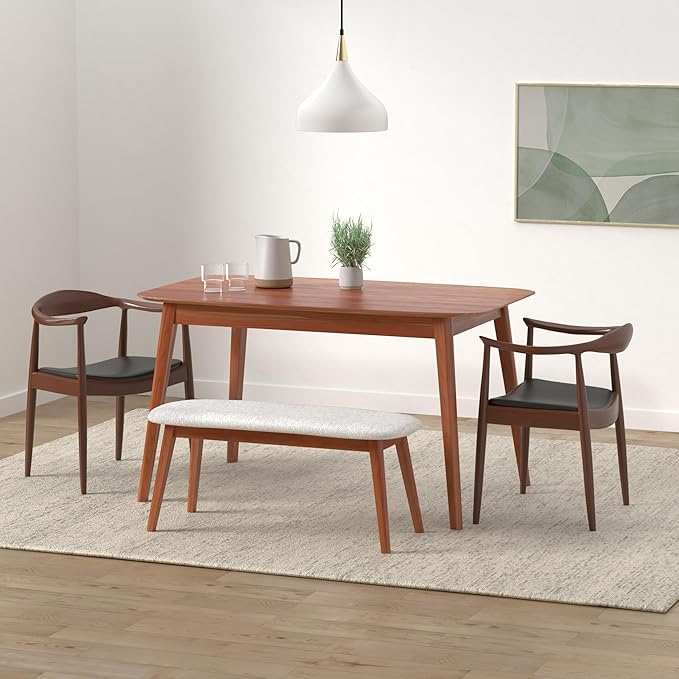 Tomile Hans Wegner Kennedy Armchair Mid Century Modern Upholstered Dining Chair with PU Leather Cushion Solid Wood Frame and Curved Backrest Fully Assembled Kennedy Chair for Dining Room (Walnut)