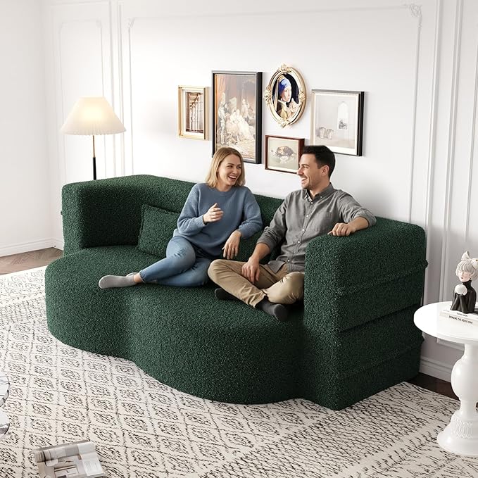 Convertible Folding Foam Sofa Bed15 Full Size Floor Sleeper Couch Futon Loveseat Sofa for Living Room Bedroom No Assembly Required (Green)