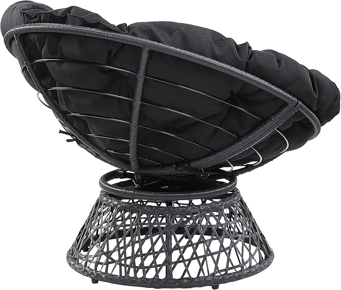 OSP Home Furnishings Wicker Papasan Chair with 360-Degree Swivel Grey Frame with Black Cushion