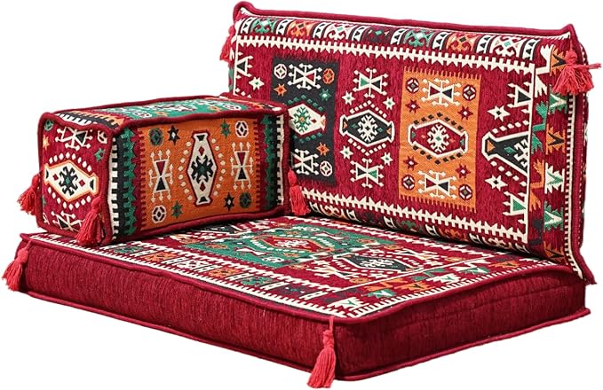 arabicsofa Moroccan Majlis Seating Sofa Set – Modular Floor Pillow Seating Cushion with Backrest Pillow