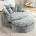 54 Round Chaise Lounge with Ottoman Big Bean Bag Round Sofa Bed Oversized Round Couch Boneless Reading Chair Comfy Plush Chenille Large Chaise Chair for Living Room Apartment Blue Gray