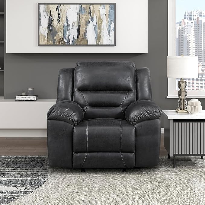 Lexicon Rocker Recliner Chair for Living Room Wall Hugger Manual Recliner Chairs Textured Microfiber Upholstered Rocking Reclining Chair Home Theater Seating Required Assembly Black