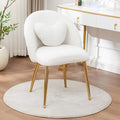 Vanity ChairAccent Makeup Comfy Cute Desk Girls Fluffy Chairs for Bedroom No Wheels Gold Metal Legs Stool (Teddy Beige)