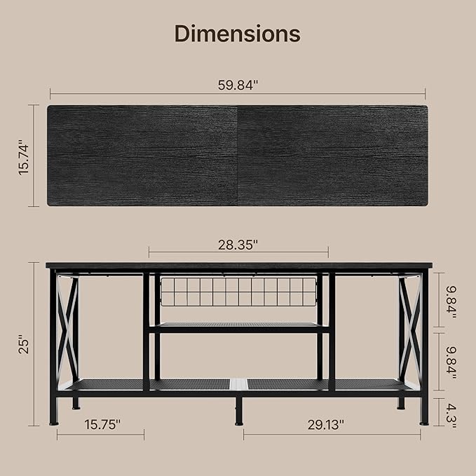 Gizoon TV Stand for 65 Inches TV 59.8'' Entertainment Center with Metal Frame TV Media Console Table with Open Storage Shelves for Living Room Bedroom Black