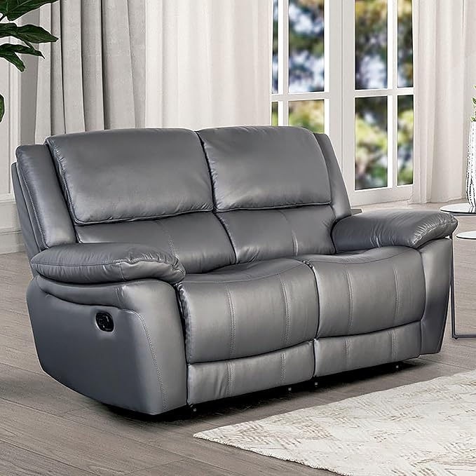 Furniture of America Sorin Modern Leather Recliner Loveseat with Pillow Armrests and High Density Foam Reclining Sofa Comfortable Couch for Living Room Office FSC Certified Dark Gray
