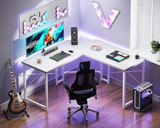 Casaottima L Shaped Gaming Desk Corner Desk Gaming Table for Home Office Computer Desk Sturdy Writing Workstation for Small Space Easy to Assemble 51 inch Carbon Fiber Surface White