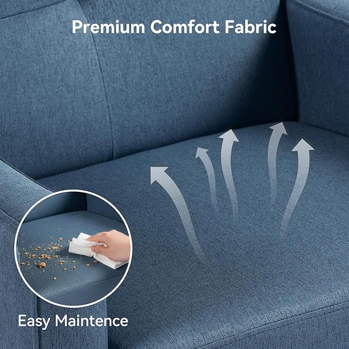 Mid Century Accent Chair Fabric Modern Chair with Wooden Frame Cozy Armchair Reading Chair with Comfy Back for Apartment Living Room Bedroom Waiting Room Small Space Corner Blue