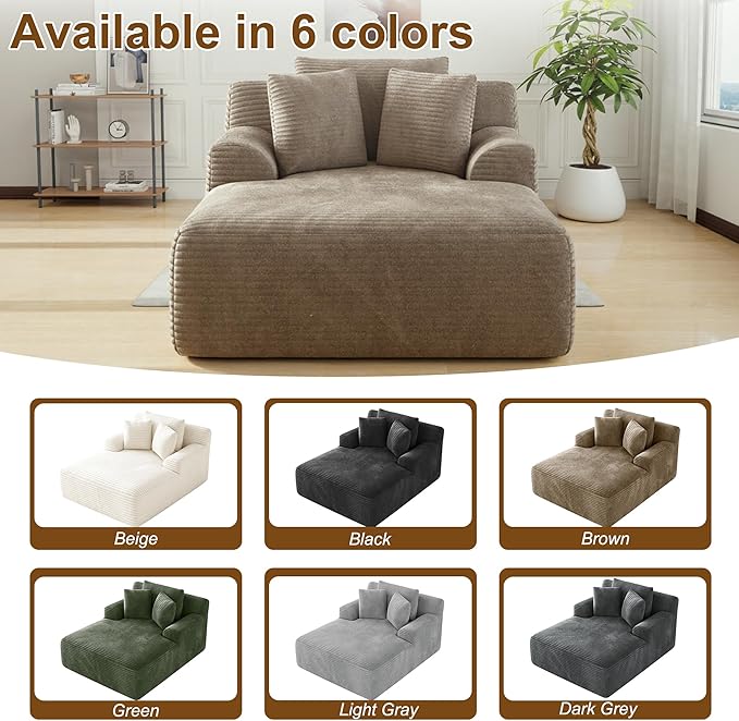 Avenix 66 Boneless Oversized Chaise Lounge Chair IndoorBoneless Chaise Lounge Oversized Reading ChairsComfy Chaise Lounge Corduroy Oversized ChairCloud Boneless Couch Sleeper Sofa Chaise BedBrown