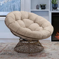 Bme Metal Oversized Swivel Papasan Chair Living Room Chair with Beige Cushion Brown Frame 360° Swivel Skillfully Woven Resin Wicker 46 Inch Wide Bee-Designed Base Modern Style Indoor Use