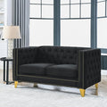 Antetek Comfy Upholstered Couches for Living Room 58-inch Modern Button Tufted Loveseat Sofa w/Square Arm 4 Golden Metal Legs and Gold Nail Heads for Living Room Office Apartment Black