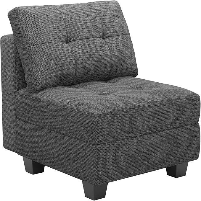 Belffin Middle Module Seat for Modular Sofa Sectional Couch with Storage Accent Armless Sofa Chair Modern Fabric Dark Grey