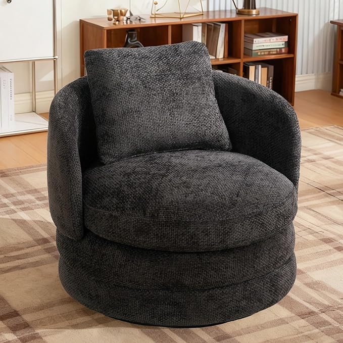 Aoiy &amp Wifon 30 W Swivel Barrel Chair 360 Degree Upholstered Swivel Accent Chair Comfy Modern Living Room Armchair for Living Room Bedroom Reading Room Apartment Chenille Dark Gray