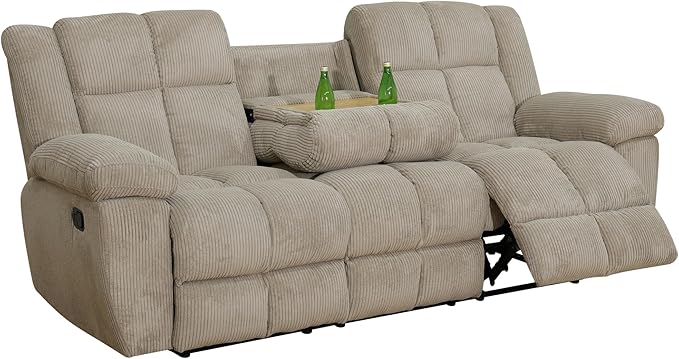 Manual Recliner Sofa Set Living Room Furniture Sets Corduroy Reclining Couches Comfy Reclining Chair Sofa with Coffee Table 2PCS Fabric Recliner Furniture for Home/Office (Beige 3+1 Seat)