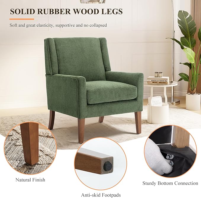 Accent Chairs for Living Room Mid-Century Wooden Fabric Living Room Chairs Arm Chair Side Chairs for Living Room Bedroom Reading Nook