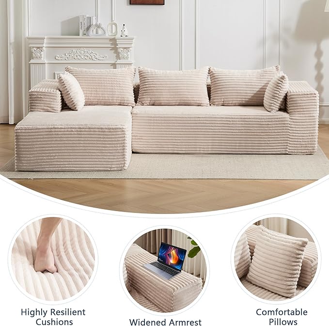 109 Modular Sectional Couch with L-Shape ChaiseBoneless Sofa for Living RoomModern Cloud Couch with Deep SeatNo Assembly RequiredLovesetWhite(Left Facing Chaise)