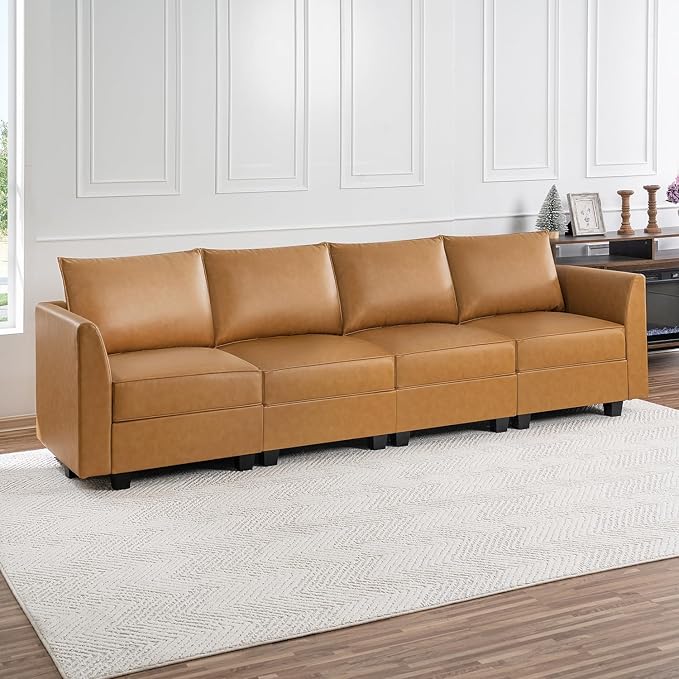 Naomi Home Elizabeth Modern DIY Collection Caramel/Air Leather/4 Piece Modular Sectional