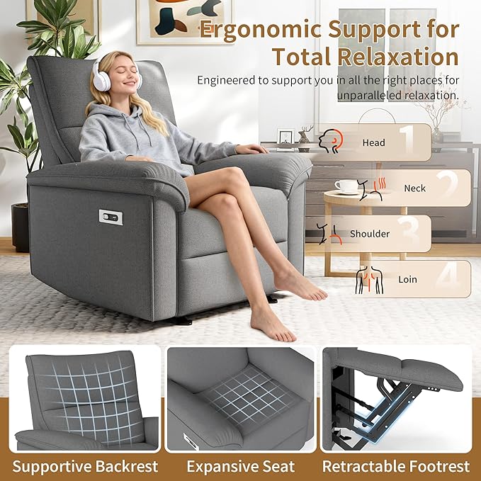 Wall Hugger Power Recliner Chair Zero Wall Electric Recliner Chairs with USB Port Snowflake Velvet Space Saving Large Recliner for Living Room RV Home Theater