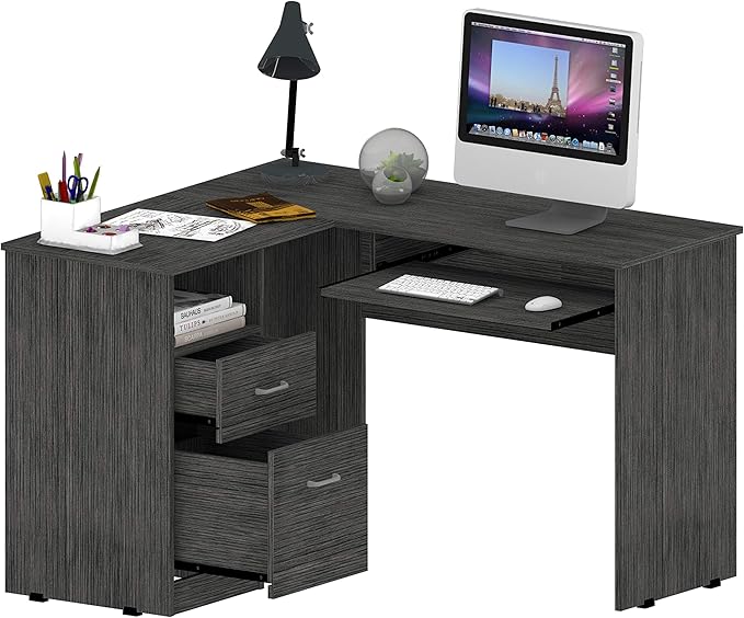 Space-Saving L-Shaped Desk with Drawers and CPU Shelf - Home Office Furniture