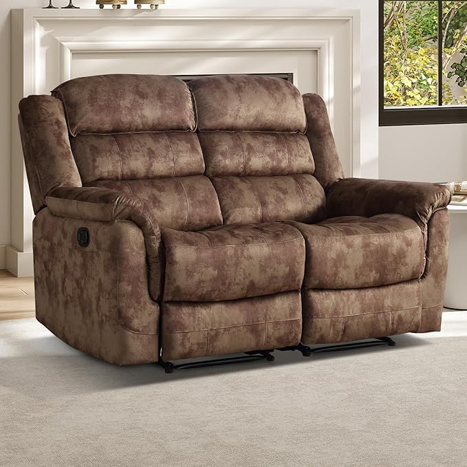 EBELLO Loveseat Recliner Sofa for Living Room Extra Wide Modern Overstuffed 2 Seat Reclining Sofa Chair Breathable Fabric Dual Manual Recliner Brown