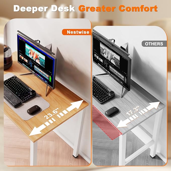 40 Inch Computer Desk Small Home Office Desk with Deeper Desktop Study Writing Gaming Table Modern Simple PC Desk for Office Home Bedroom Easy Assembly Adjustable Feet Oak