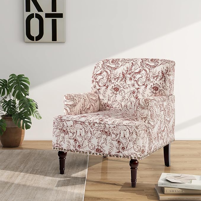 Accent Chair Mid Century Modern Comfy Armchair for Living Room Linen Fabric Single Sofa Lounge for Reading Bedroom Apartment Waiting Room with Wood Legs (Rococo Orange Set of 2)