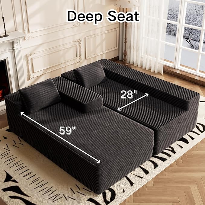 AreShark 105.5 Modular Sectional Sofa L-Shape Modular Cloud Sofa with Deep Seat for Living Room Bedroom Upholstered Couches No Assembly Required Black Left Hand Facing