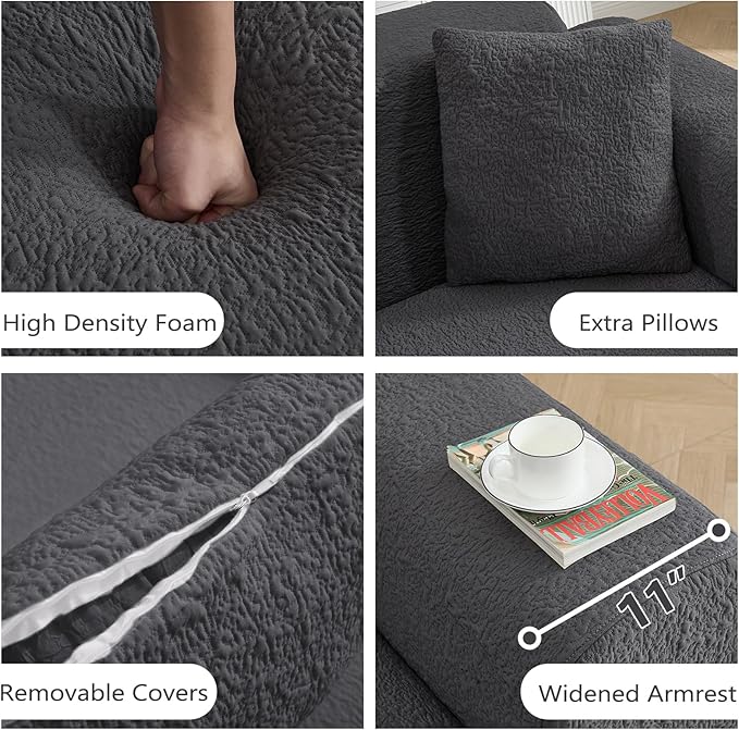 114 Oversized Boneless Couch with Moveable Ottoman Cloud Sectional Couches with Deep Seat 3 seat Modular Sofa Memory Foam Couch with Throw Pillow No Assembly Required Grey