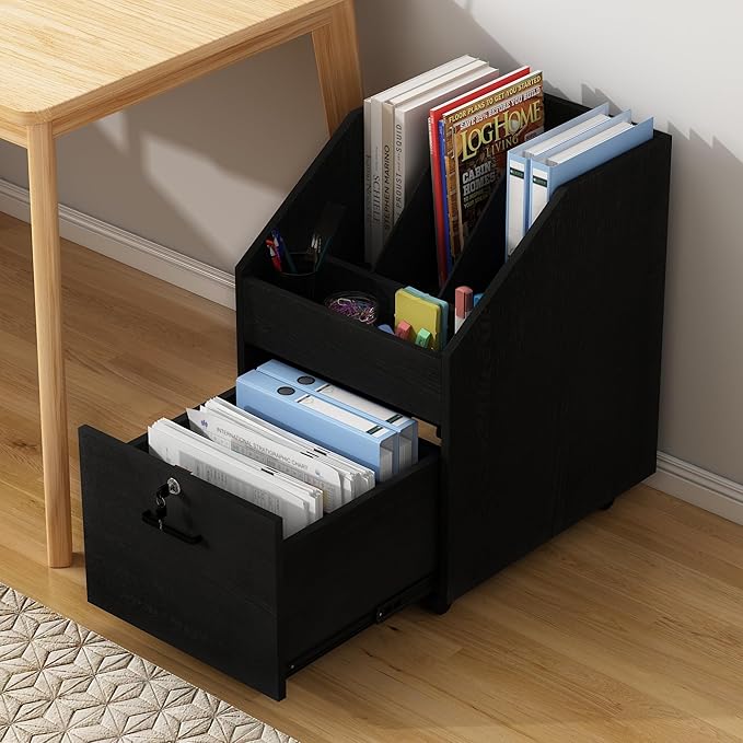 Modern File Cabinet with Lock Small Rolling Filing Cabinets for Home OfficeOffice Storage Cabinet for A4/Letter/Legal Size File(Black)