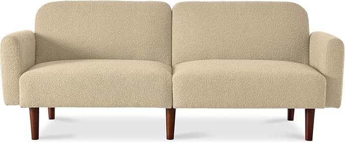 Best Choice Products 77 Mid Century Modern Boucle Loveseat Sofa Couch Convertible Sofa Sleeper Bed w/Real Wood Removable Armrest - Oatmeal