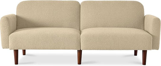 Best Choice Products 77 Mid Century Modern Boucle Loveseat Sofa Couch Convertible Sofa Sleeper Bed w/Real Wood Removable Armrest - Oatmeal