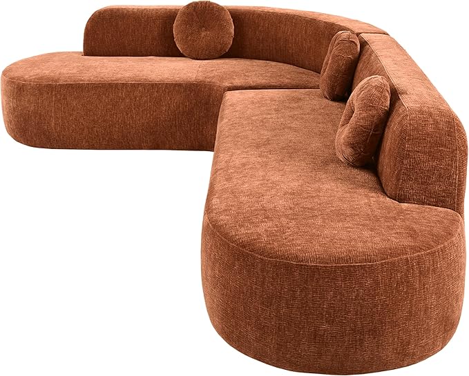 122'' Curved Design Sectional Sofa Extra Large Sectional Sofa Soft Fabric Upholstery 5-Seater Sectional Couches with Three Round Cushions High-Resilience Foam for Ultimate Comfort (Orange/019)