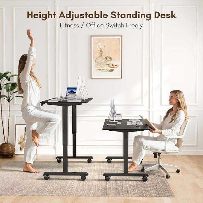 Shahoo Electric Standing Desk 55 Inch Ergonomic Height Adjustable Table with T-Shaped Metal Bracket Modern Computer Workstations for Home Office Black 55 x 24 Inch