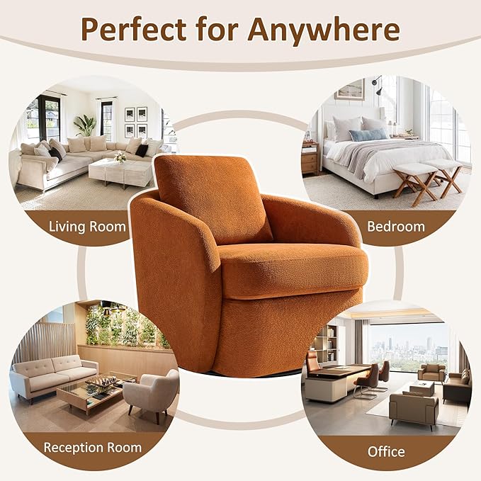 Swivel Barrel Chair Cloud 360° Upholstered Armchair with Removable Throw Pillow for Living Room Bedroom Modern Comfy Single Sofa Chairs Fully Assembled Set of 2 Curry