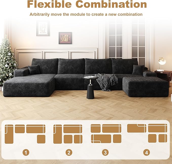 136 Sectional Couches for Living Room Cloud Couch Sofa with L-Shape Upholstered Boneless Couchs Modern Modular Sectional Couch with Chaise (Black 136 Left Facing Chaise+3Seaters+Ottoman)