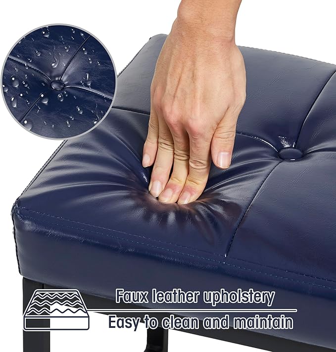 Glitzhome Accent Chairs with Ottoman Mid Century Modern Lounge Armchair with footrest with PU Leather &amp Metal Frame for Living Room Bedroom Apartment Office Navy Blue